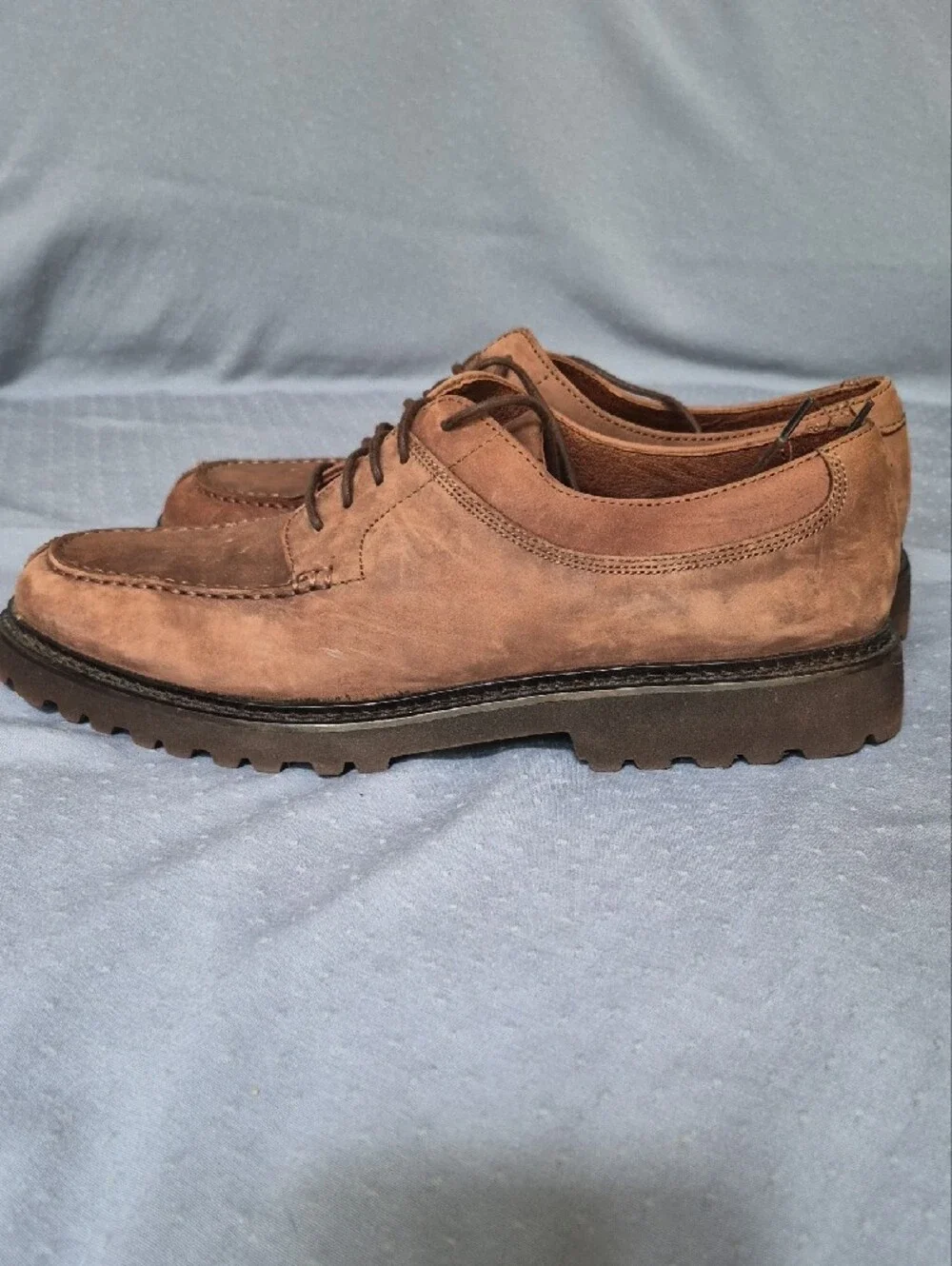 Sebago Extra Light Mens 10 Brown Suede Moc Toe Oxford Shoe Lug Sole Quiet Luxury